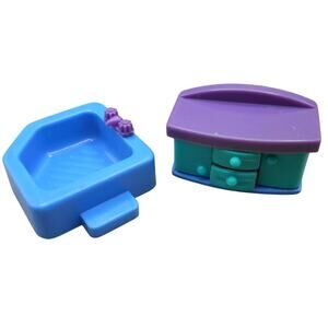 My Happy Family Home Dollhouse Furniture Blue/Purple Lot: Dresser & Tub